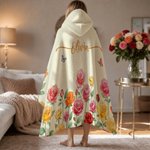 Personalized Multicolor Birth Flower Butterfly Soft Cozy Hooded Blanket with Name Daily Use Birthday Gift for Family Friend