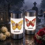 Gepersonaliseerde Multicolor Vlinder Kruis Foto Solar Tuinlamp met Naam Tuindecoratie Sympathie geschenk voor familie verlies van vader moeder