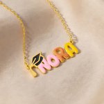 Personalized Cute Colorful Enamel Bubble Letters Graduation Cap Necklace with Name Dainty Jewelry Birthday Graduation Anniversary Gift for Graduates