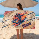Personalised Volleyball Pattern Quick Dry Oversized Beach Towel with Name Daily Use Birthday Summer Vacation Gift for Volleyball Player Friend