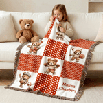Personalized Sports Teddy Bear Soft Throw Blanket with Name Nursery Decor Baby Shower Gift for Baby Boys Toddlers