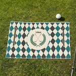 Personalizowany pokrowiec na wózek golfowy z imieniem i inicjałem oraz motywem szachownicy i kijów golfowych akcesorium i prezent dla golfistów