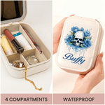 Personalized Birth Flower Skull PU Leather Jewelry Box with Name and LED Three-Color Adjustable Makeup Mirror Birthday Gift for Goth Enthusiast Girl