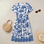 Personalised Bohemian Style Round Neck Short Sleeves Dress with Text Daily Wear Birthday Gift for Mom Woman