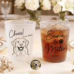 Personalized Line Art Style Pet Photo Frosted Food-Grade Plastic Cups with Names Set of 10 Daily Use Wedding Party Gift for Guests Newlyweds