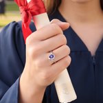 Personalized Birthstone Ring with Name and Year Dainty Jewelry Graduation Birthday Gift for Girl Graduates