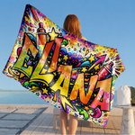 Gepersonaliseerd Graffiti Design met Muziek Sport Sterren Sneldrogend Extra Groot Microfiber Strandlaken met Naam Verjaardagscadeau voor Kind Familie