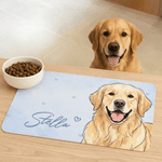 Personalized Watercolour Style Pet Portrait Photo Waterproof Pet Feeding Mat with Name and Rubber Backing Pet Supplies Birthday Gift for Pet Owners