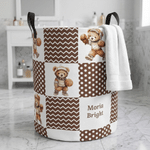 Personalized Sports Teddy Bear Polka Dot Large Capacity Laundry Basket with Name and Handle Nursery Decor Birthday Gift for Kids