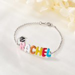 Personalized Graduation Cap Enamel Bubble Letter Name Bracelet Unique Jewelry Daily Wear Graduation Ceremony Gift for Graduates
