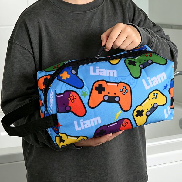 Personalized Multi-Color Gamepad Portable Toiletry Bag with Name and Handle Travel Accessory Birthday Gift for Family Friends