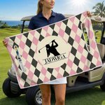 Personalizowany pokrowiec na wózek golfowy z imieniem i inicjałem oraz motywem szachownicy i kijów golfowych akcesorium i prezent dla golfistów