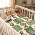 Personalized Sports Teddy Bear Soft Throw Blanket with Name Nursery Decor Baby Shower Gift for Baby Boys Toddlers