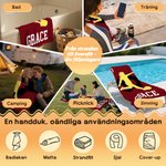 Personlig snabbtorkande strandhandduk och stort badlakan för fotboll med namn och nummer i sandfri mikrofiber för fotbollsälskare