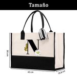 Bolso tote grande y neceser de maquillaje portátil personalizados con flor de nacimiento nombre e inicial regalo de cumpleaños para mujer