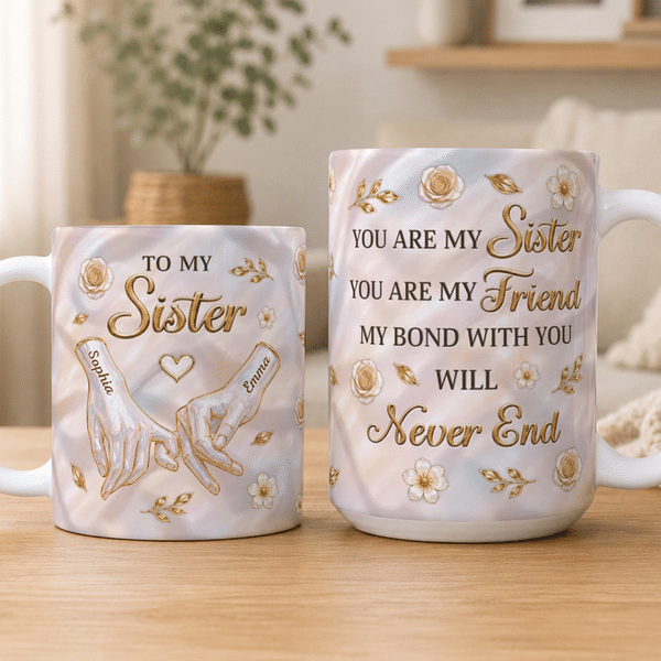 Personalized Pearl Shell 3D Effect Flower 11 oz / 15 oz Ceramic Mug with Name Birthday Anniversary Gift for Besties Sisters