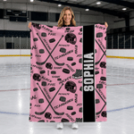 Gepersonaliseerde ijshockeystick Patroon zachte deken met naam Home gebruik Game Night verjaardagscadeau voor kinderen volwassenen ijshockey liefhebber