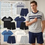 Personalized Simple Short-Sleeve Pajama Matching Shorts Set with Text Summer Home Clothing Father's Day Birthday Gift for Men