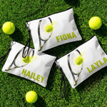 Personalized Tennis Ball Pattern Durable Makeup Bag with Name and Wrist Strap Daily Use Birthday Gift for Tennis Lover Player Coach