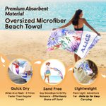 Personalised Watercolor Floral Quick Dry Oversized Beach Towel with Name Beach Pool Party Accessories Summer Vacation Gift for Her