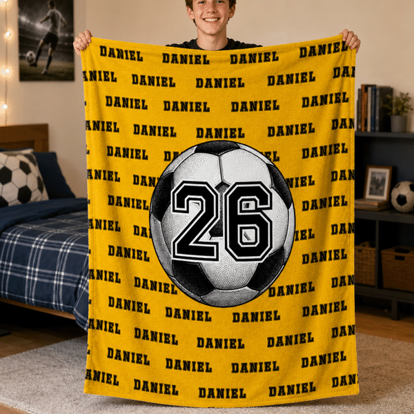 Personalised Soccer Basketball Baseball Sports Soft Throw Blanket with Name and Number Home Decor Game Day Team Gift for Sports Fan