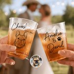 Personalized Line Art Style Pet Photo Frosted Food-Grade Plastic Cups with Names Set of 10 Daily Use Wedding Party Gift for Guests Newlyweds