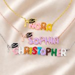Personalized Cute Colorful Enamel Bubble Letters Graduation Cap Necklace with Name Dainty Jewelry Birthday Graduation Anniversary Gift for Graduates