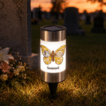 Gepersonaliseerde Multicolor Vlinder Kruis Foto Solar Tuinlamp met Naam Tuindecoratie Sympathie geschenk voor familie verlies van vader moeder