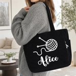 Personalised Crochet Hook Large Capacity Corduroy Tote Bag with Name Travel Essential Birthday Gift for Knitting Enthusiasts