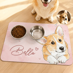 Personalized Watercolour Style Pet Portrait Photo Waterproof Pet Feeding Mat with Name and Rubber Backing Pet Supplies Birthday Gift for Pet Owners