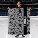 Gepersonaliseerde ijshockeystick Patroon zachte deken met naam Home gebruik Game Night verjaardagscadeau voor kinderen volwassenen ijshockey liefhebber