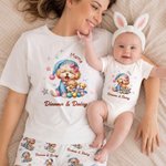 Personalised Cartoon Animal Mom Baby Comfortable Baby Bodysuit Adult Pyjama Set with Names Daily Wear Mother's Day Baby Shower Gift for Baby Mom