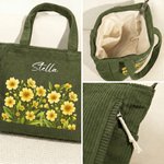 Gepersonaliseerde Geboorte Bloemen Naam Corduroy Grote Capaciteit Corduroy Tote Bag met Ritssluiting en Front Pocket Dagelijks Gebruik Verjaardag Reiscadeau voor Haar