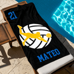 Personalized Volleyball Player Silhouette Quick Dry Oversized Beach Towel with Name and Number Pool Party Birthday Gift for Volleyball Lover