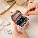 Personalised Birth Flower Portable Genuine Leather Mini Jewellery Case with Kiss Lock and Name Birthday Gift for Family Besties