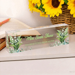 Personalized Birth Flower Clear Acrylic Name Plate with Text Desk Decor Birthday Thank You Gift for Coworkers Teachers