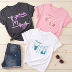 T-shirt personnalisé en coton 100% coton avec nom, bikini multicolore, fête de plage, cadeau d'anniversaire pour filles, copines.
