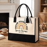 Personalised Rainbow Heart Speech Therapy Theme Large Tote Bag with Title & Surname Daily Use Appreciation Gift for Speech Therapist