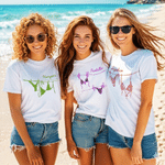 T-shirt personnalisé en coton 100% coton avec nom, bikini multicolore, fête de plage, cadeau d'anniversaire pour filles, copines.