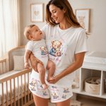 Personalised Cartoon Animal Mom Baby Comfortable Baby Bodysuit Adult Pyjama Set with Names Daily Wear Mother's Day Baby Shower Gift for Baby Mom