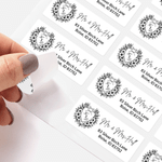 Personalised Wreath Emblem Heart Waterproof Return Address Stickers Labels with Initial and Text Party Decor Wedding Gift for Couple Newlywed