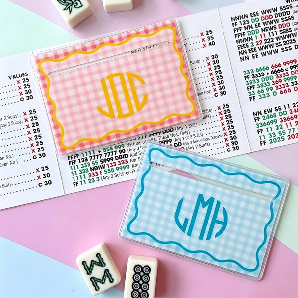Personalised Multicolour Checkered Wave Border Monogram Mahjong Line Reader Mahjong Club Mahjong Game Night Birthday Gift for Mahjong Lover