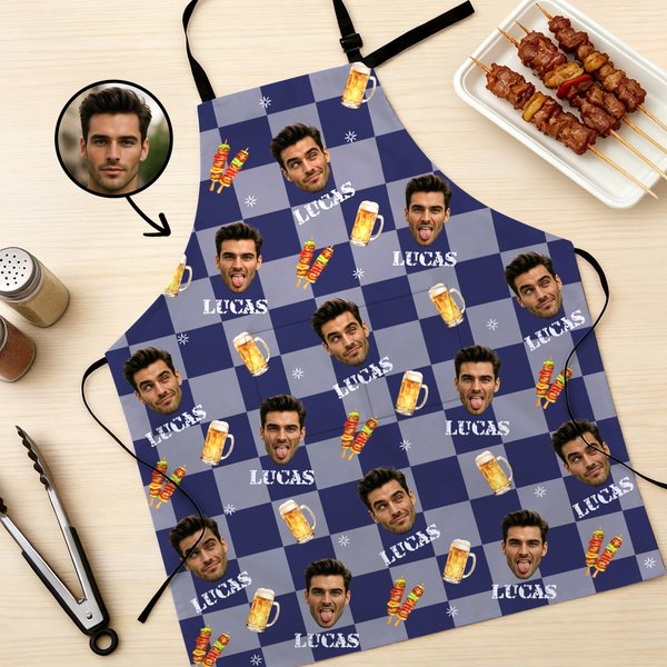 Grembiule da barbecue personalizzato con faccia divertente, nome e tasca Regalo di compleanno per gli amanti della cucina e del barbecue