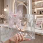 Personalised The Nail Atelier Transparent PVC Gift Bag with Name and Bow Nail Studio Gift for Nail Studio Woman Girl