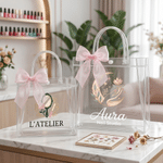 Personalised The Nail Atelier Transparent PVC Gift Bag with Name and Bow Nail Studio Gift for Nail Studio Woman Girl