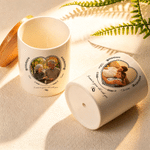 Personalized Photo Ring Ceramic Plant Pot with Name Text and Bamboo Base Wedding Anniversary Gift for Engagement Couple