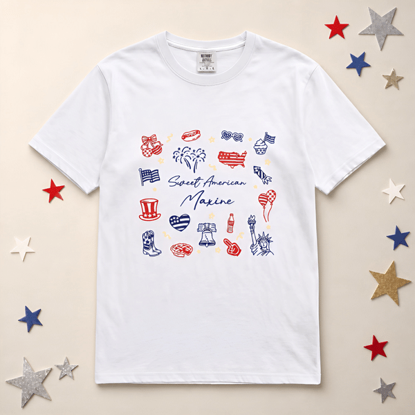 Personalised Sweet American Multicolour T-shirt Sweatshirt with Name and Text Daily Wear US Independence Day Gift for Family