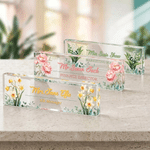 Personalized Birth Flower Clear Acrylic Name Plate with Text Desk Decor Birthday Thank You Gift for Coworkers Teachers