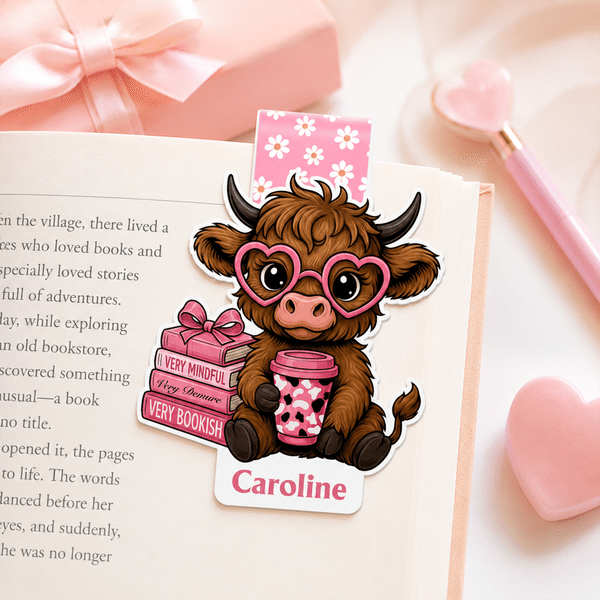Personalised Highland Cow Magnetic Bookmark Clip with Name Birthday Holiday Gift for Bookworms Reading Lovers