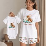 Personalised Cartoon Animal Mom Baby Comfortable Baby Bodysuit Adult Pyjama Set with Names Daily Wear Mother's Day Baby Shower Gift for Baby Mom